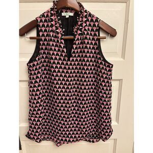 Jade Melody Tam Ruffles Neck Shell Top Black Pink Sleeveless Size Small $86